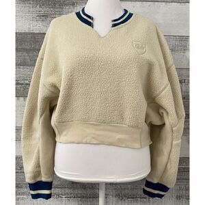 BDG Urban Outfitter Women's Size L Cropped Faux Fur VTG Sweatshirt Cream Striped